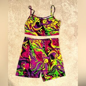 Two Piece Trippy Shorts and Crop Tank